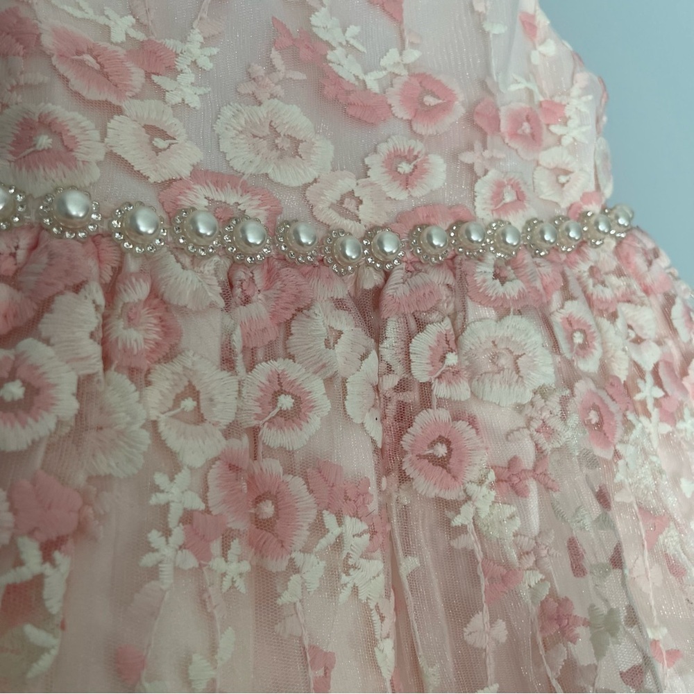 American Princess Toddler Pink Floral Embroidered Lace Pearls Formal Dress 6 - Picture 3 of 9